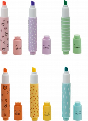 Textmarker M&G mini, So many cats, 6 culori/set pastel