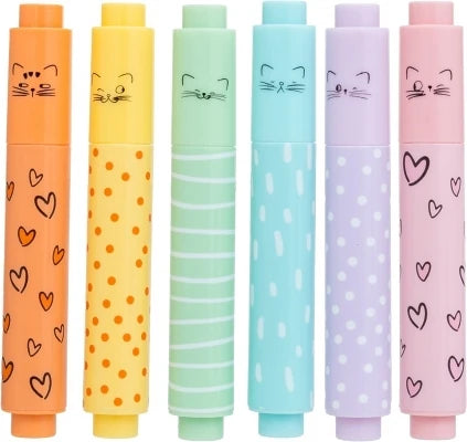 Textmarker M&G mini, So many cats, 6 culori/set pastel