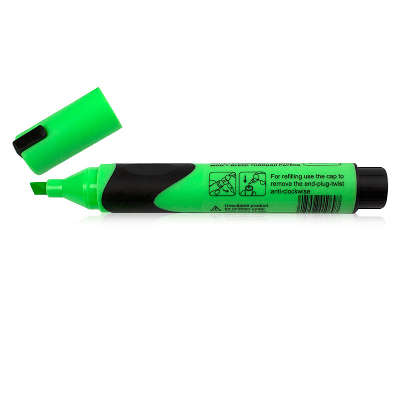 Textmarker verde neon Willgo cu grip negru ergonomic varf tesit 1-5mm pentru evidentiere text pe hartie