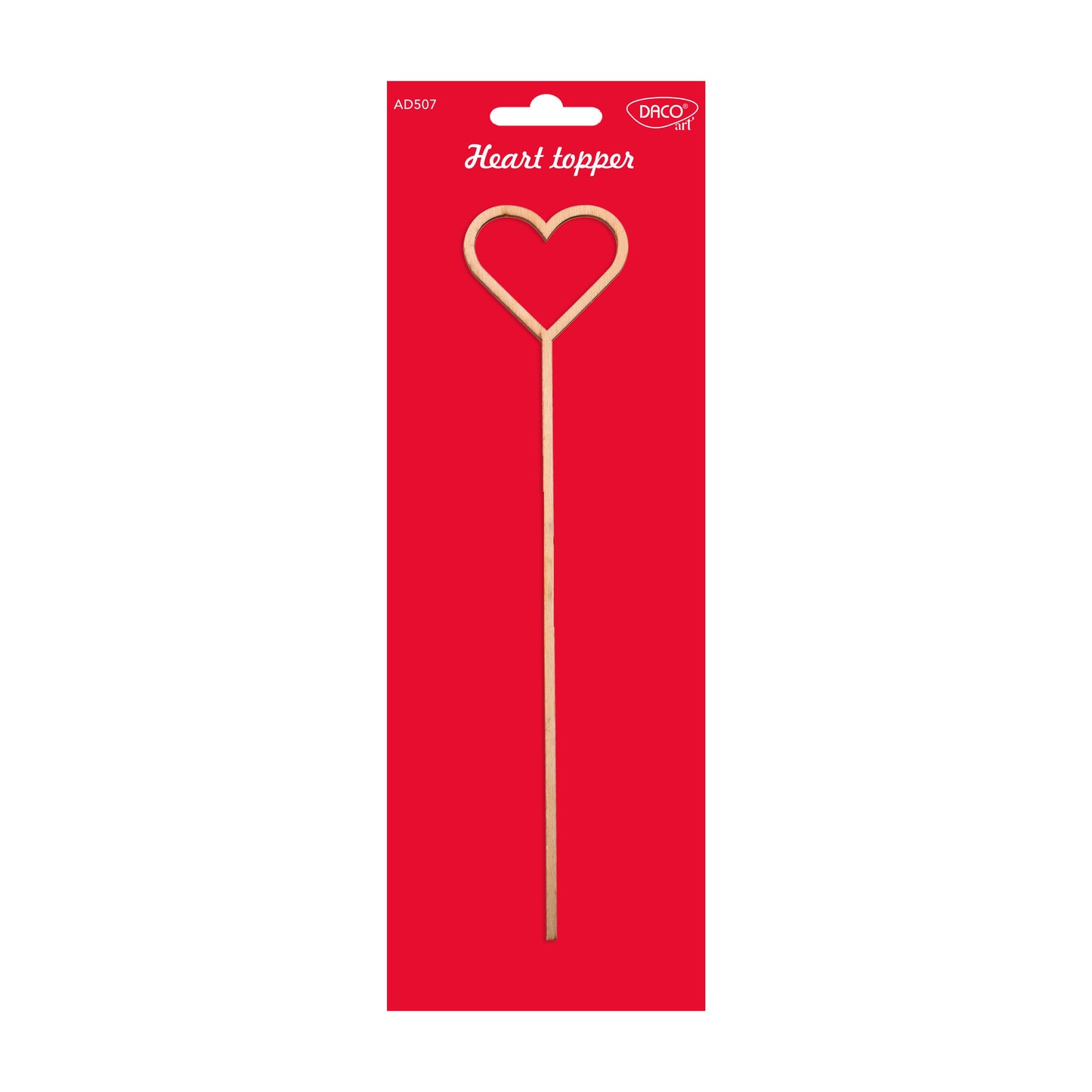 Topper decorativ din lemn în formă de inimă Dacoart (lungime 24.5 cm), ideal pentru decorarea aranjamentelor florale, torturilor și cadourilor handmade