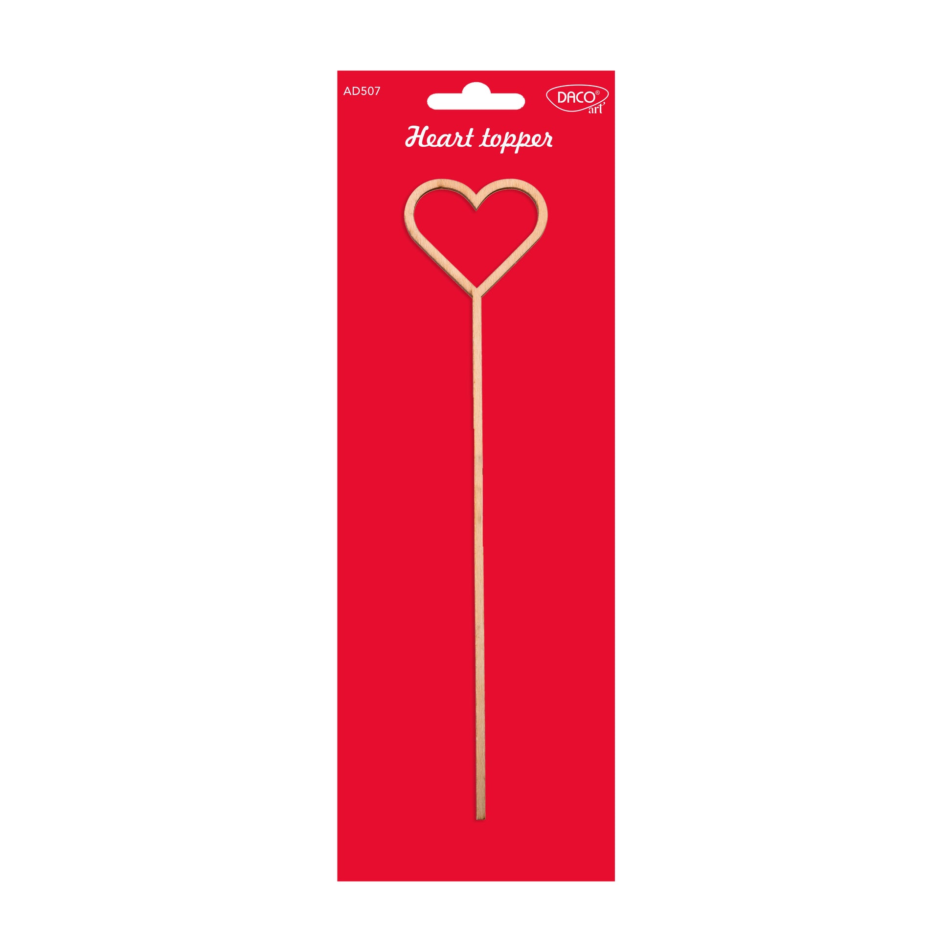 Topper decorativ din lemn în formă de inimă Dacoart (lungime 24.5 cm), ideal pentru decorarea aranjamentelor florale, torturilor și cadourilor handmade