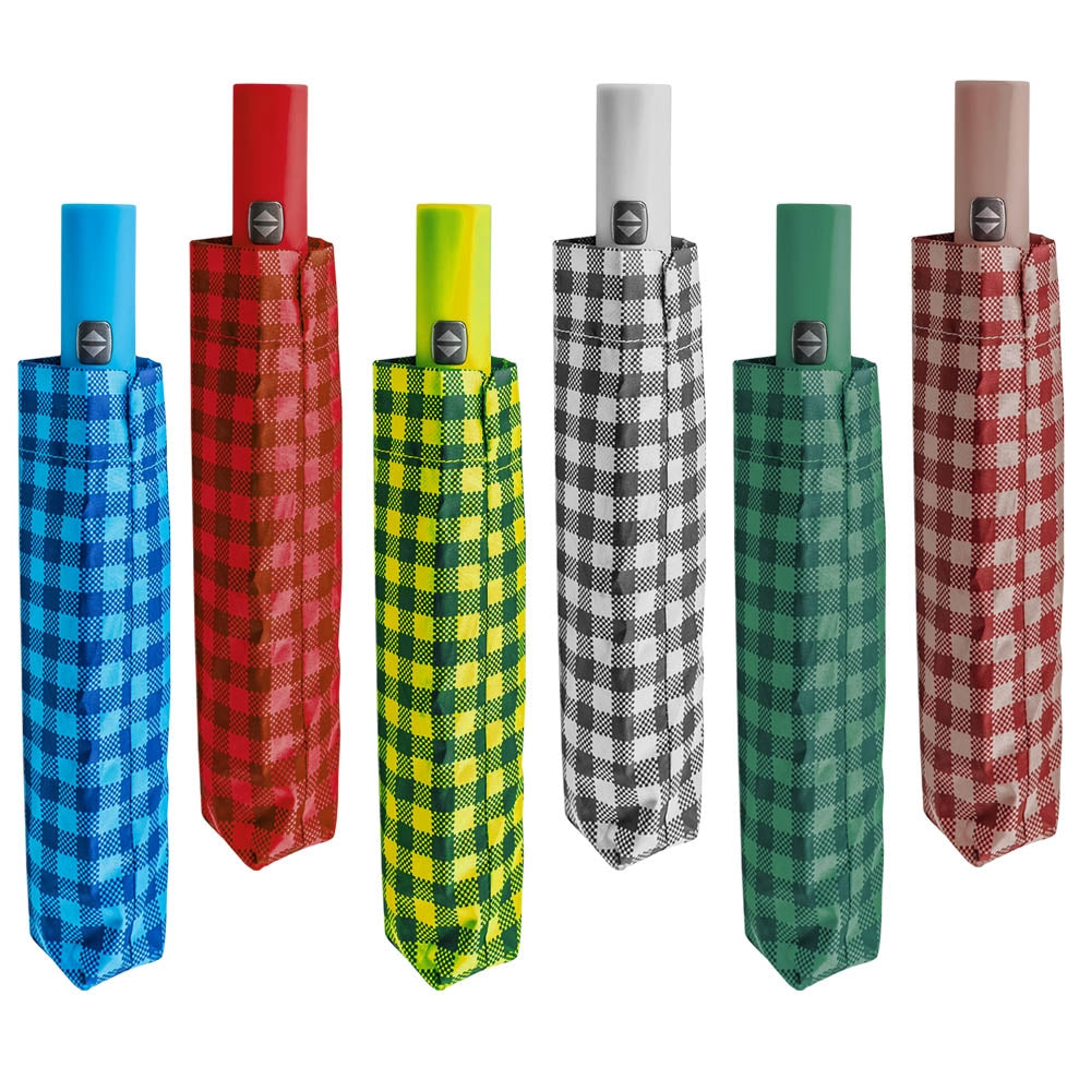 Umbrelă automată pliabilă cu 8 spițe și material impermeabil pentru protecție împotriva ploii.