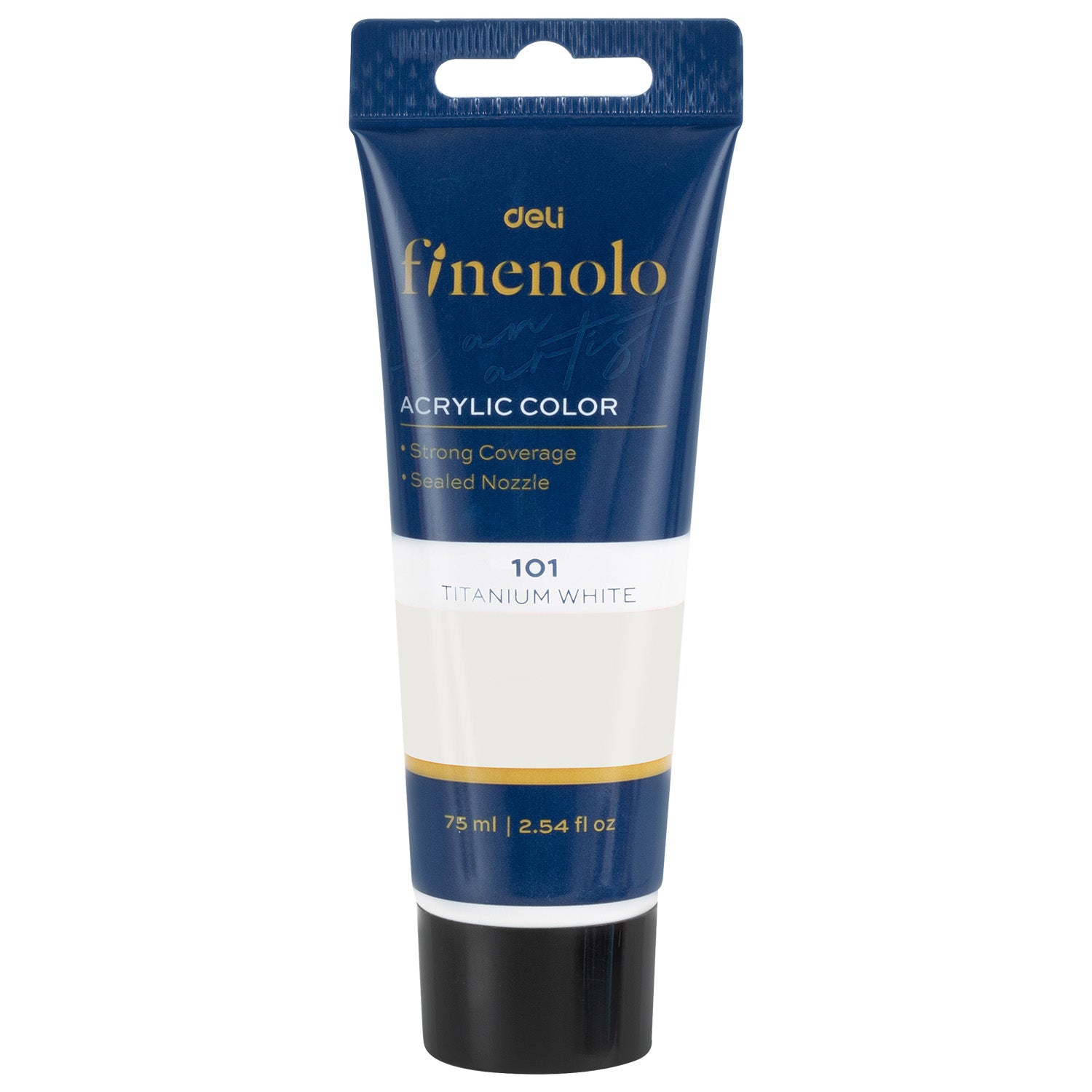 Tub 75 ml vopsea acrilica Deli culoare alb intens cu putere mare de acoperire pentru pictura pe panza si amestecuri culori