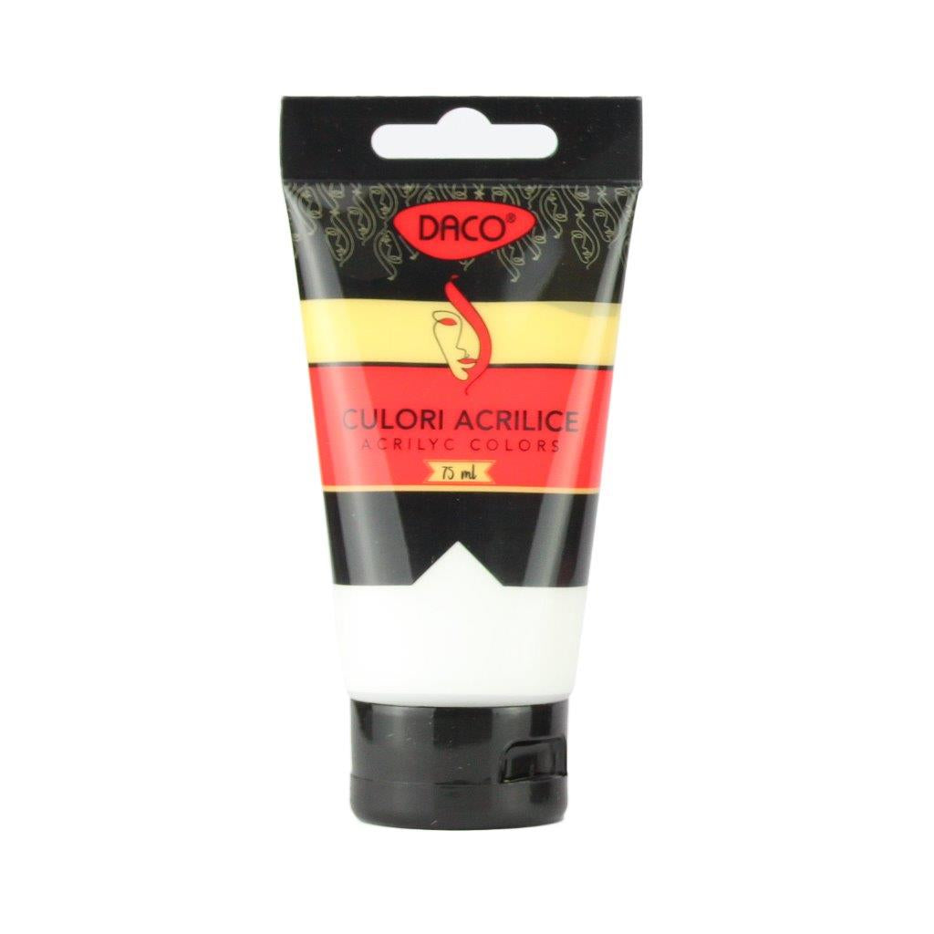 Tub vopsea acrilica DACO culoare Alb Titan 75 ml pigment opac intens pentru pictura pe panza lemn si amestecuri culori