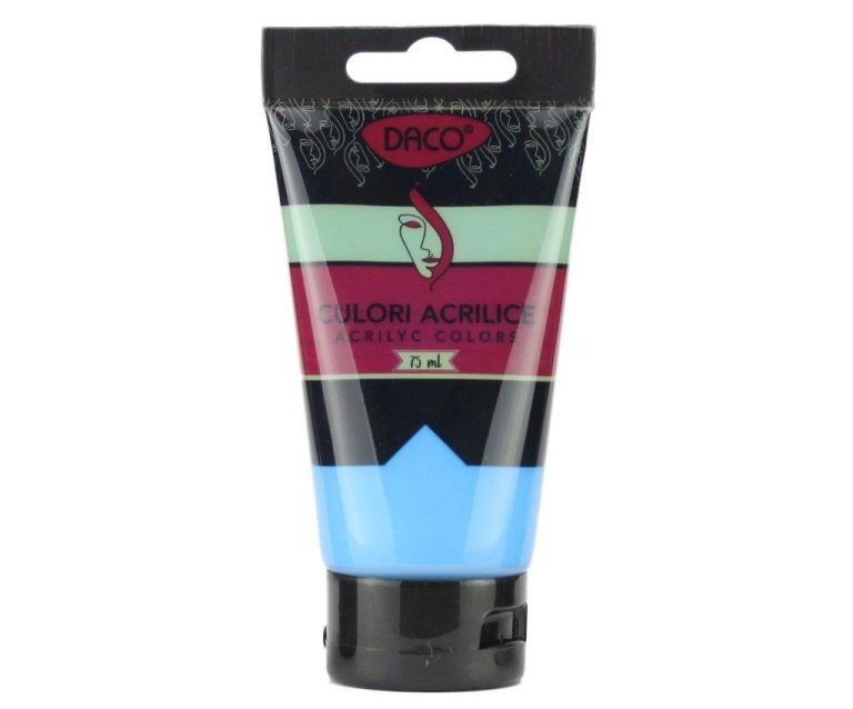 Tub vopsea acrilica DACO culoare Albastru Ceruleum 75 ml pigment intens pentru pictura pe panza cer peisaje marine si proiecte DIY