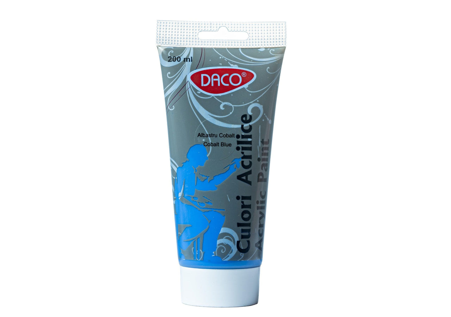 Tub vopsea acrilica DACO Albastru Cobalt 200 ml pigment intens pentru pictura pe panza lemn si proiecte creative de mari dimensiuni