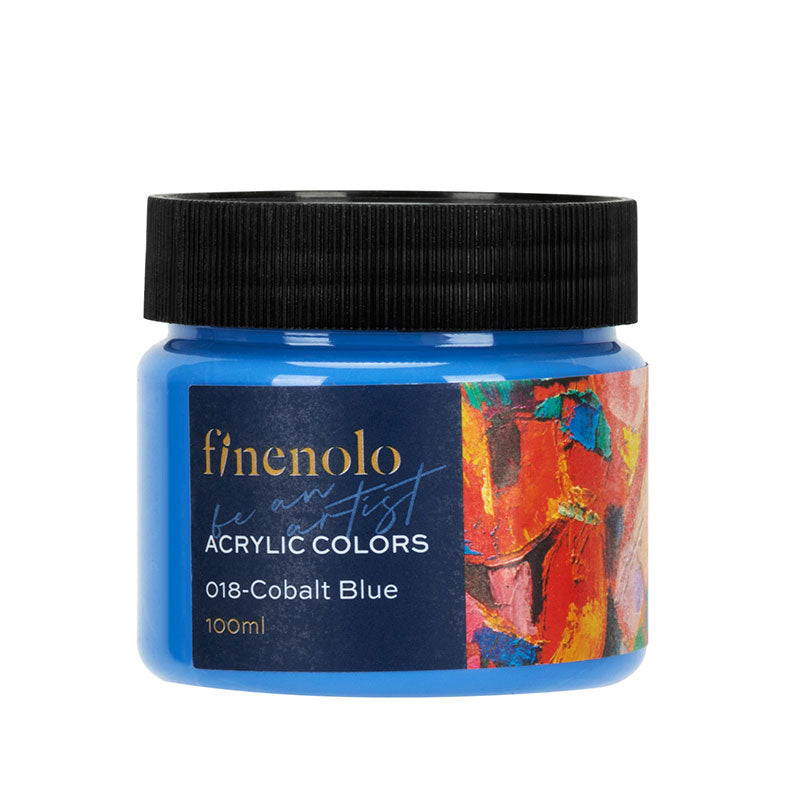 Borcanas 100 ml vopsea acrilica Finenolo Deli culoare albastru cobalt intens cu putere mare de acoperire pentru panza si hobby