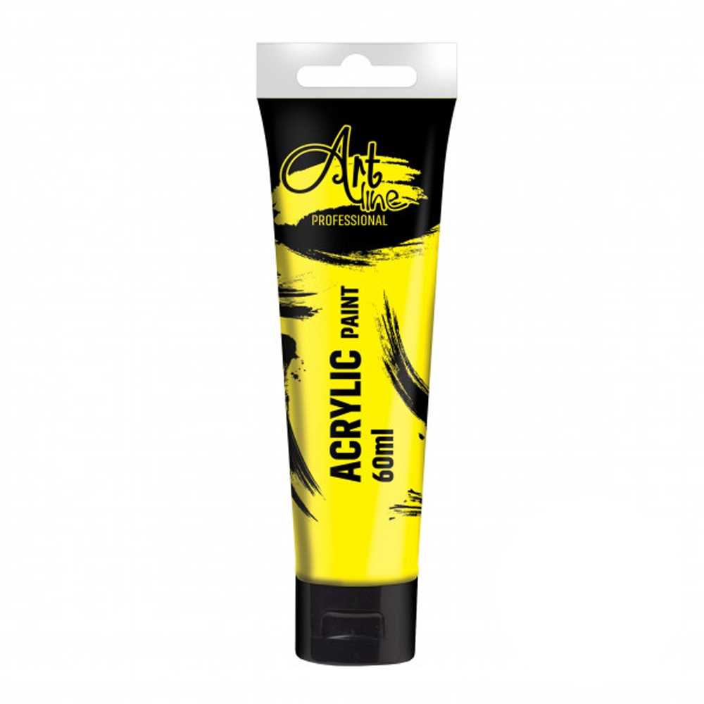 Set de 6 tuburi vopsea acrilica Artline culoare Yellow Lemon 60ml pigment bogat uscare rapida pentru pictura pe panza si lemn