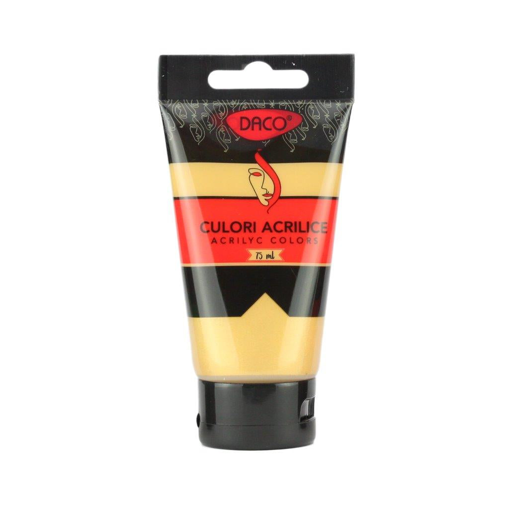 Tub vopsea acrilica DACO culoare auriu metalizat 75 ml pentru pictura pe panza lemn si proiecte decorative cu finisaj stralucitor