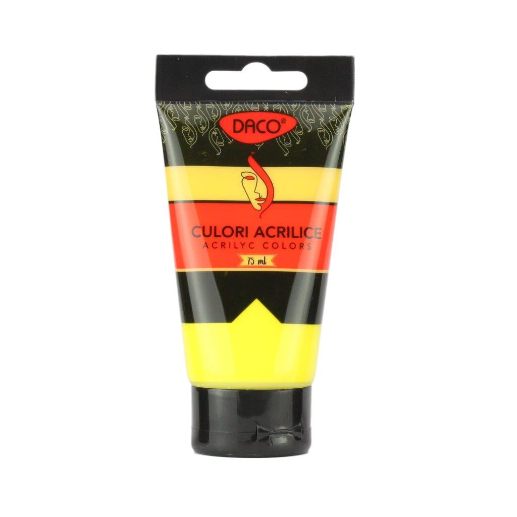 Tub vopsea acrilica DACO culoare Galben Citron 75 ml pigment intens pentru pictura pe panza lemn si proiecte creative solare