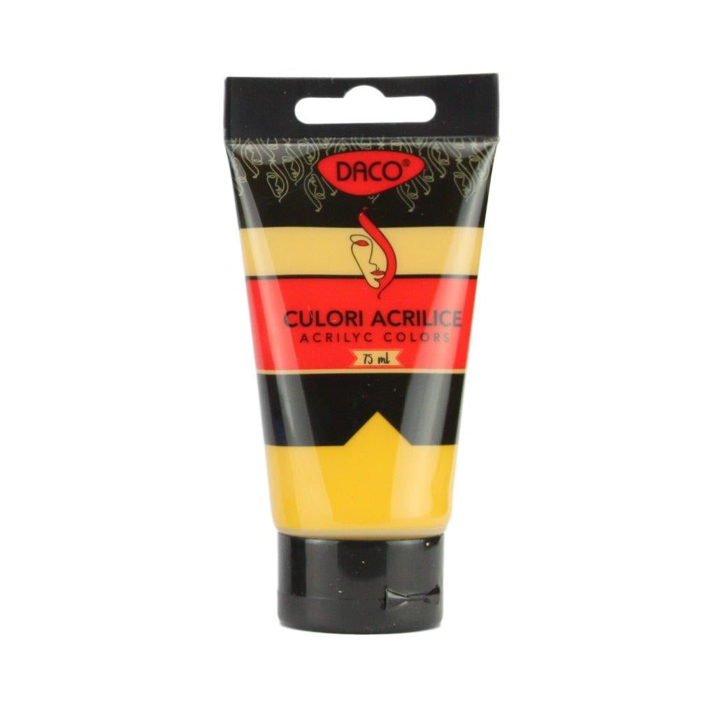 Tub vopsea acrilica DACO culoare Galben Ocru 75 ml pigment intens pentru pictura pe panza peisaje si proiecte DIY creative