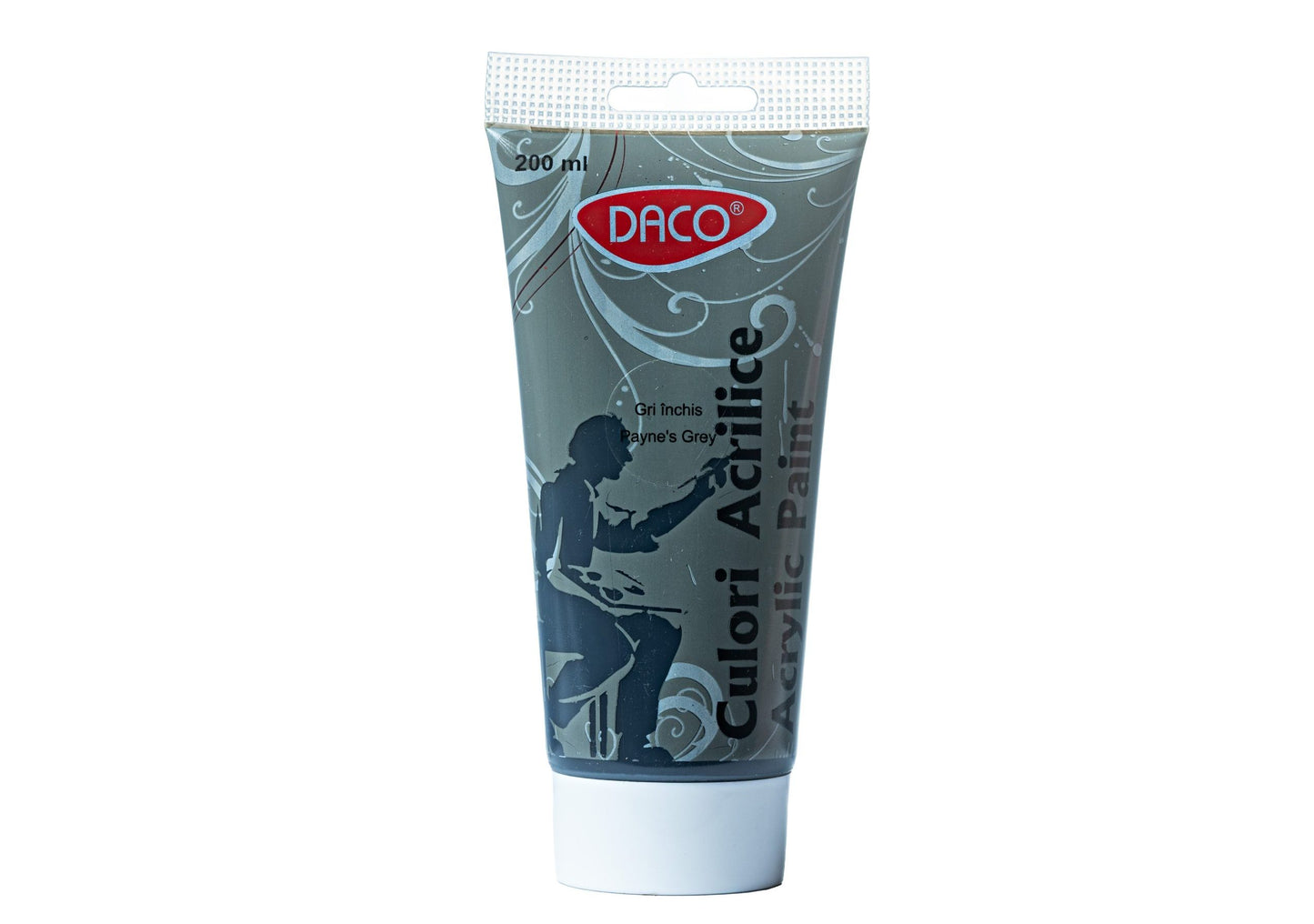 Tub vopsea acrilica DACO culoare Gri Inchis 200 ml pigment de calitate acoperire uniforma pentru pictura pe panza lemn si proiecte decorative