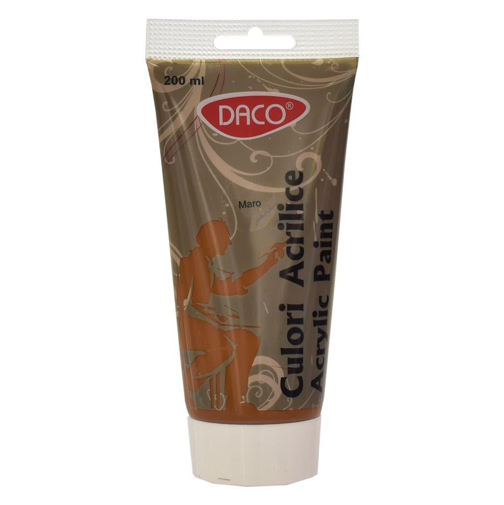 Tub vopsea acrilica DACO culoare maro 200 ml pigment intens acoperire uniforma pentru pictura pe panza lemn si proiecte decorative