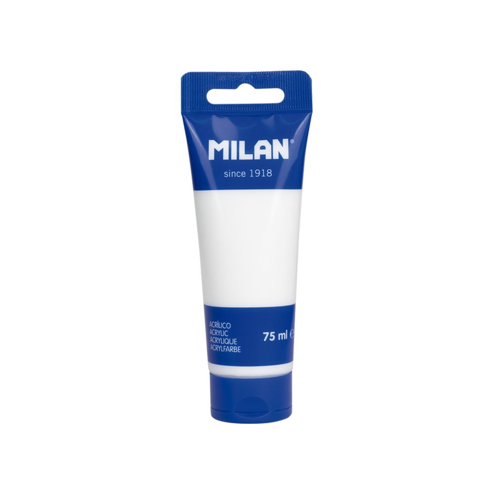 Tub vopsea acrilica MILAN Alb Arctic de 75 ml finisaj lucios si acoperire uniforma pentru pictura pe panza si lemn