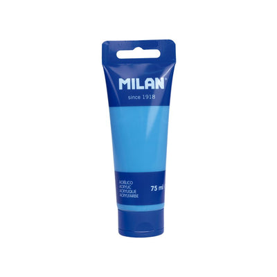 Tub vopsea acrilica MILAN Caribbean Blue de 75 ml culoare albastru cyan cu finisaj lucios pentru pictura pe panza si hobby