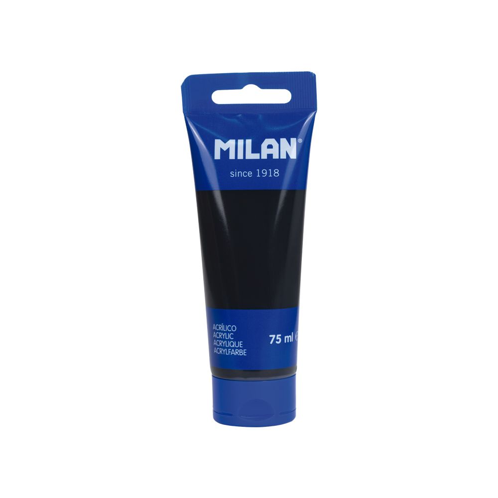 Tub vopsea acrilica MILAN Negru Clasic de 75 ml cu finisaj lucios si acoperire excelenta pentru pictura si decoratiuni
