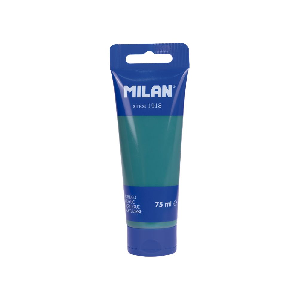 Tub vopsea acrilica MILAN nuanța Verde Smarald de 75 ml cu finisaj lucios si acoperire excelenta pentru pictura artistica si hobby