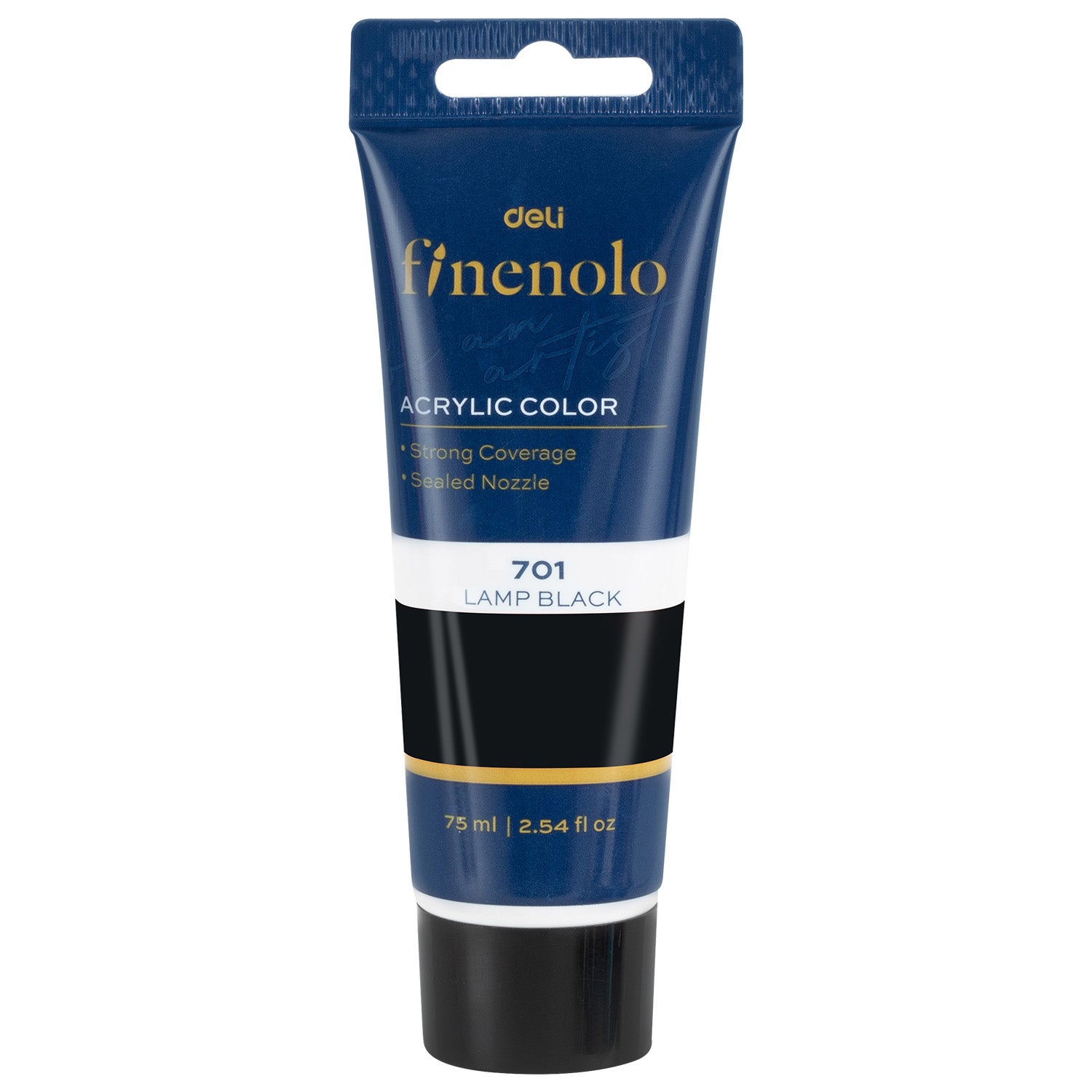 Tub 75 ml vopsea acrilica Deli culoare negru intens cu putere mare de acoperire pentru contururi si pictura