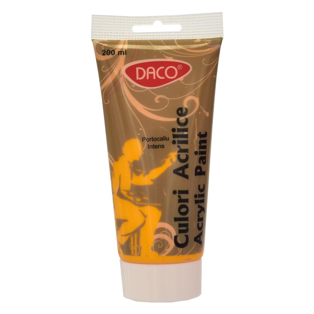 Tub vopsea acrilica DACO culoare portocaliu intens 200 ml pigment de calitate acoperire uniforma pentru pictura pe panza lemn si proiecte decorative