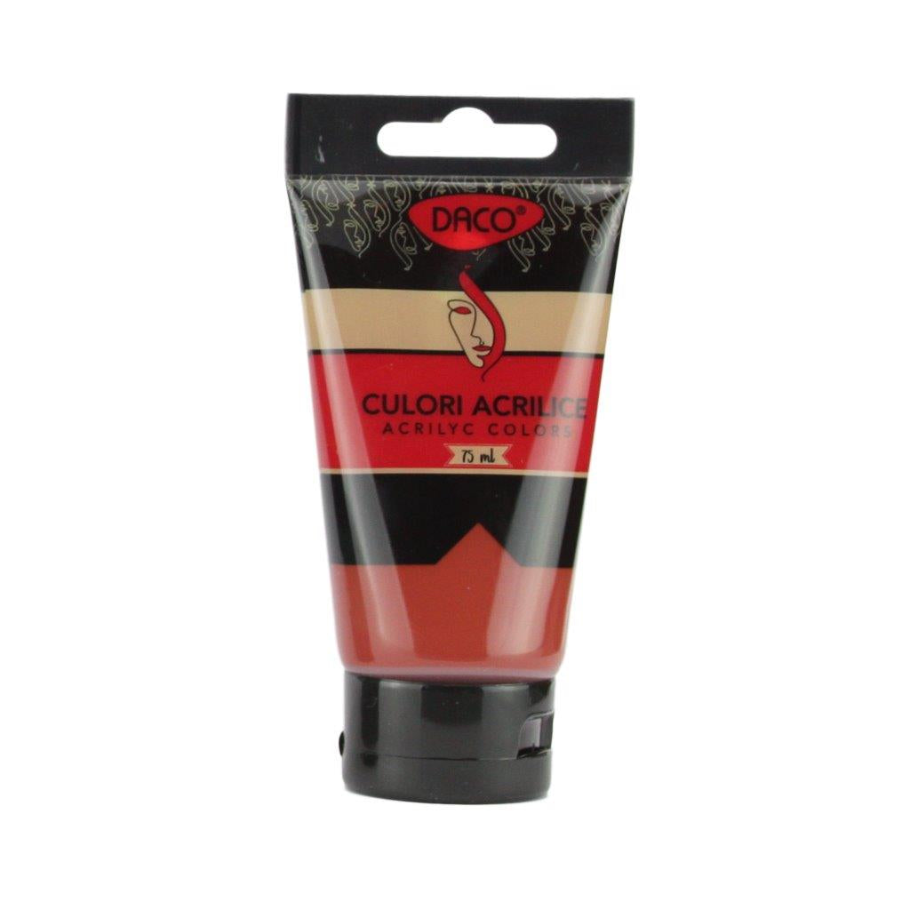 Tub vopsea acrilica DACO culoare Rosu Ocru 75 ml pigment intens pentru pictura pe panza peisaje naturale si proiecte DIY creative