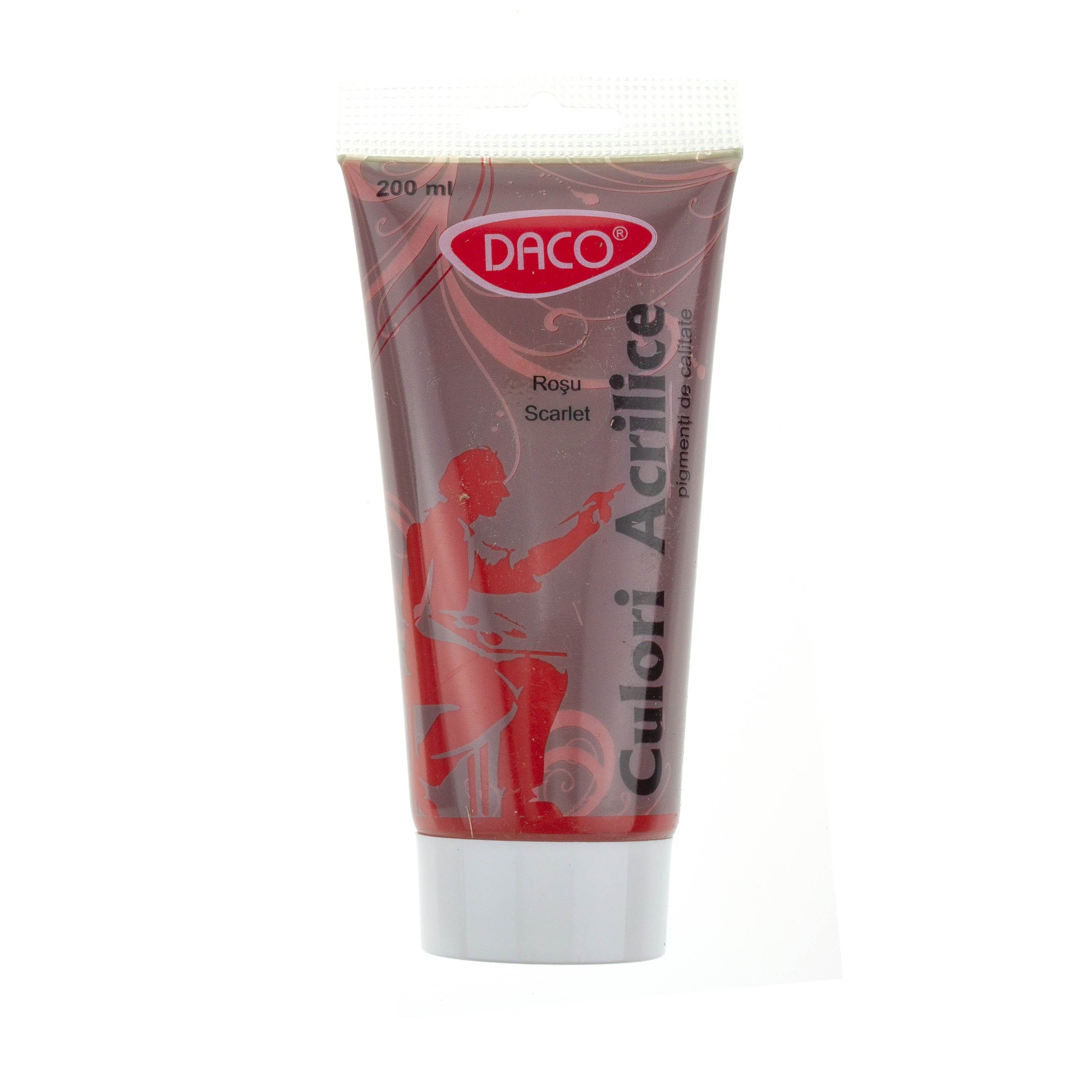 Tub vopsea acrilica DACO culoare Rosu Scarlet 200 ml pigment intens si luminos pentru pictura pe panza lemn si proiecte creative