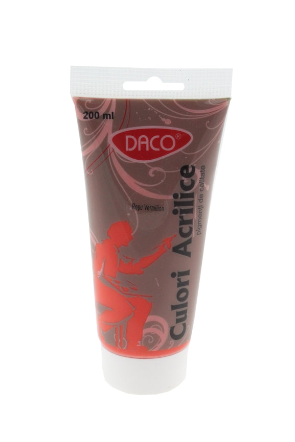 Tub vopsea acrilica DACO culoare Rosu Vermilion 200 ml pigment intens si luminos pentru pictura pe panza lemn si proiecte artistice