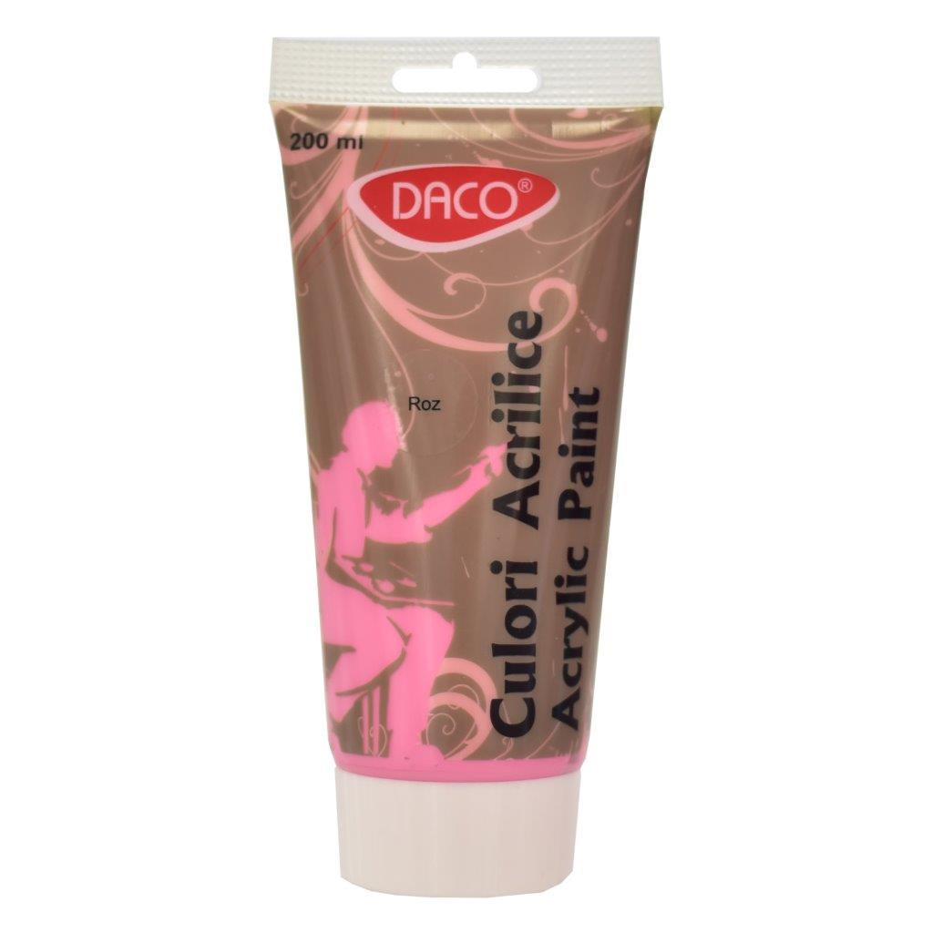 Tub vopsea acrilica DACO culoare roz 200 ml pigment intens acoperire uniforma pentru pictura pe panza lemn si proiecte decorative
