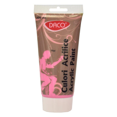 Tub vopsea acrilica DACO culoare roz 200 ml pigment intens acoperire uniforma pentru pictura pe panza lemn si proiecte decorative