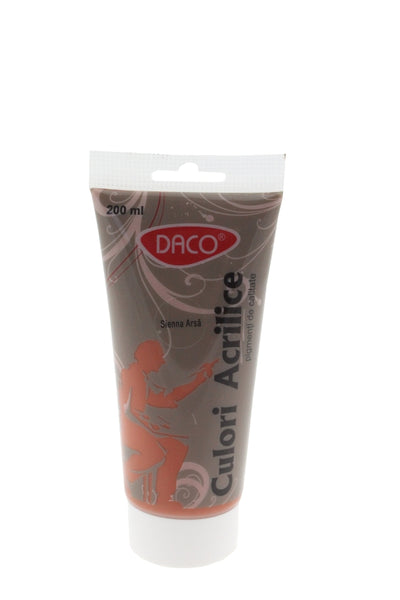 Tub vopsea acrilica DACO culoare Sienna Arsa 200 ml pigment maro-roscat pentru umbre pictura pe panza lemn si peisaje naturale