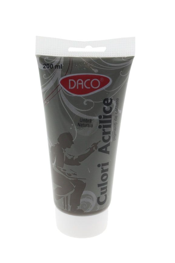 Tub vopsea acrilica DACO culoare Umbra Naturala 200 ml pigment pământiu pentru umbre reci pictură pe pânză lemn și peisaje realiste