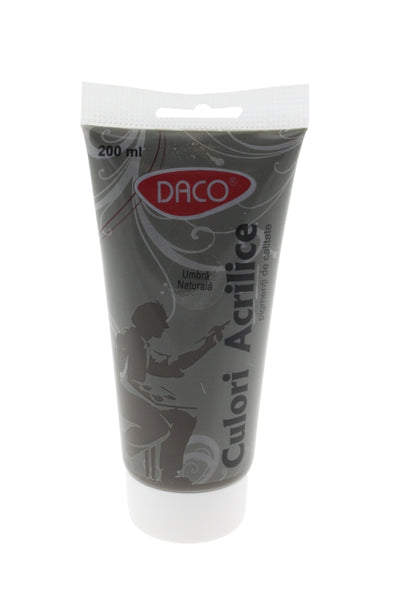 Tub vopsea acrilica DACO culoare Umbra Naturala 200 ml pigment pământiu pentru umbre reci pictură pe pânză lemn și peisaje realiste