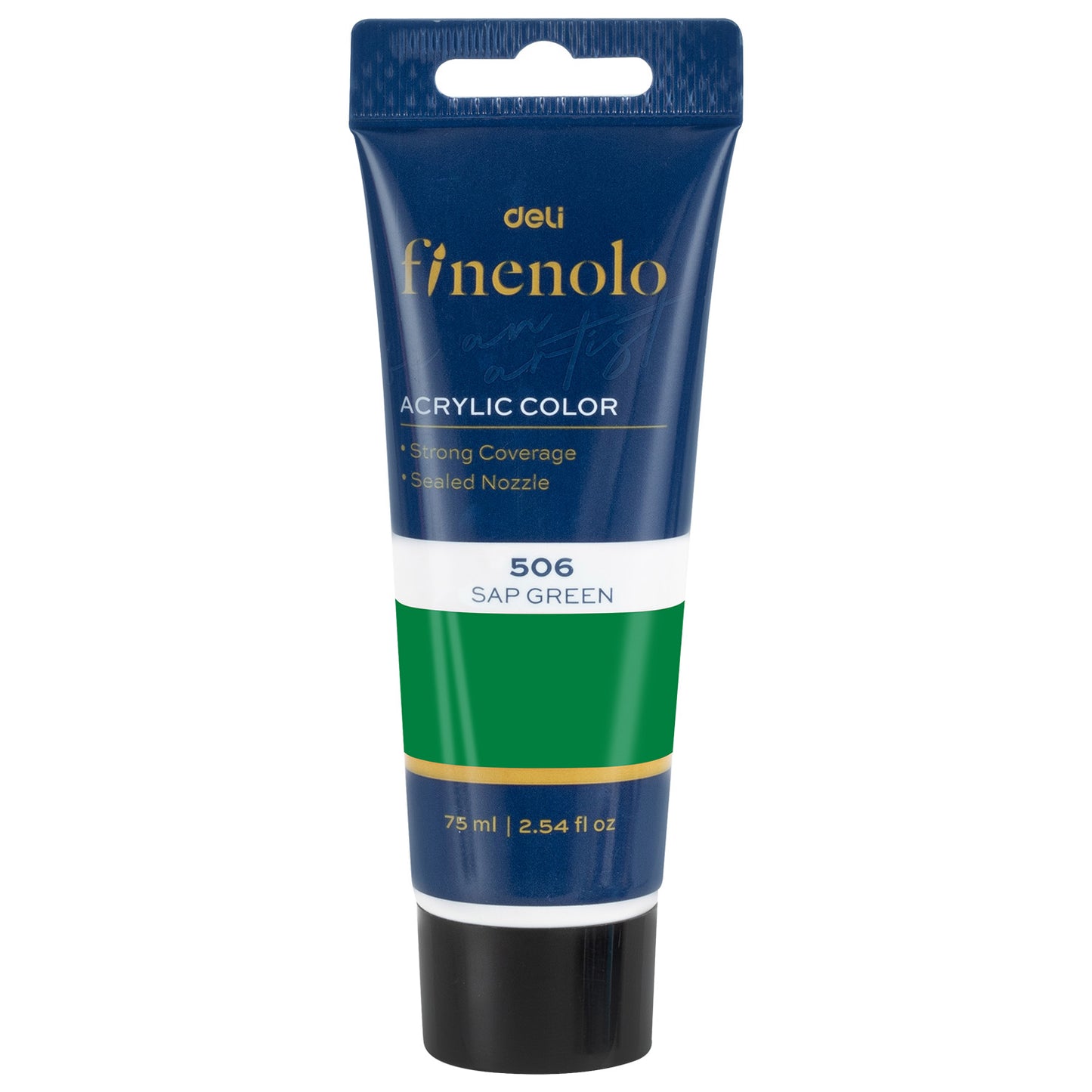 Tub 75 ml vopsea acrilica Deli culoare verde intens cu putere mare de acoperire pentru pictura si hobby creative