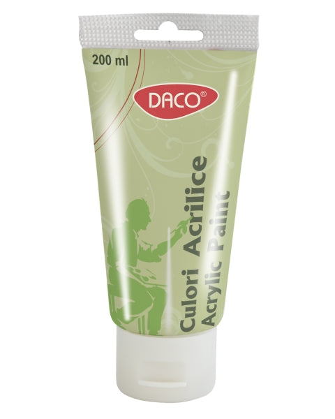Tub vopsea acrilica DACO culoare verde fluorescent 200 ml pigment neon intens pentru pictura pe panza lemn si proiecte creative moderne