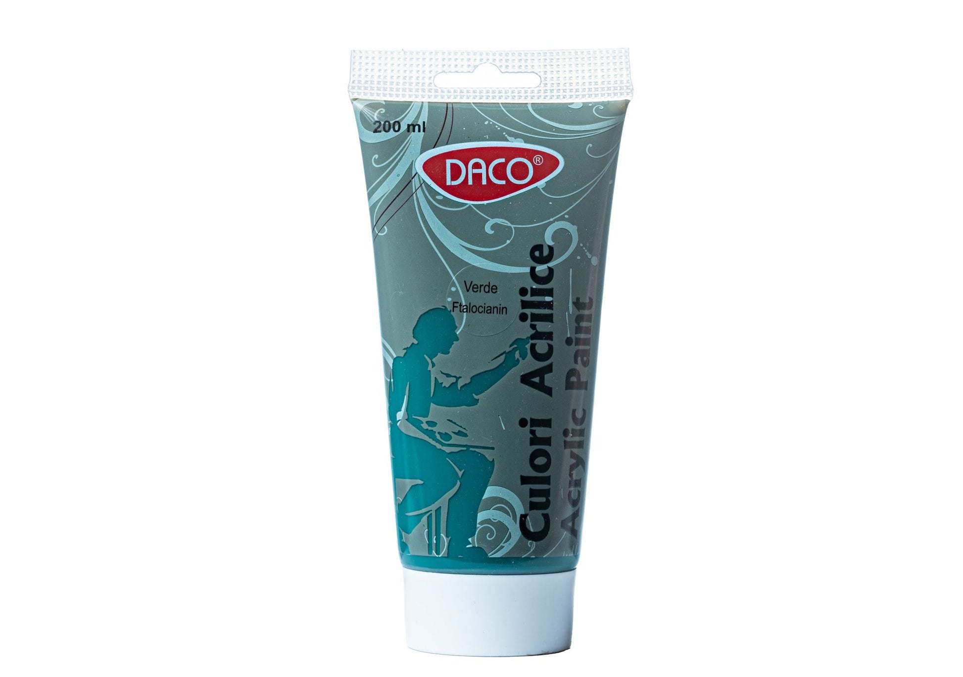 Tub vopsea acrilica DACO culoare Verde Ftalocianin 200 ml pigment intens pentru pictura pe panza lemn si peisaje marine