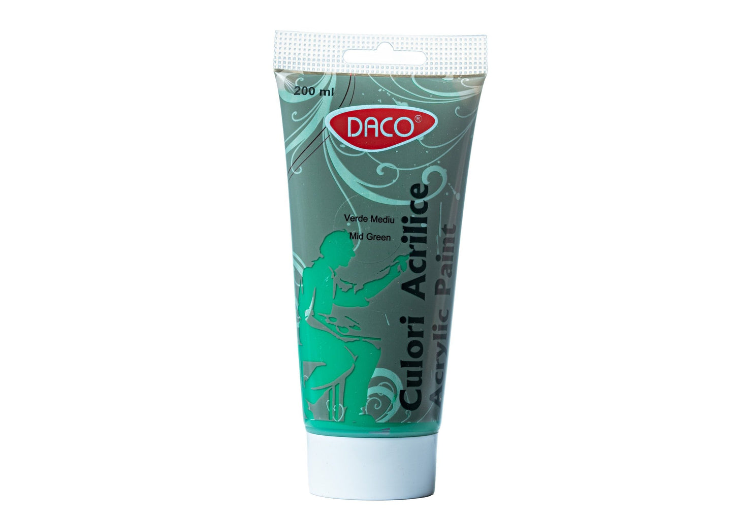 Tub vopsea acrilica DACO culoare Verde Mediu 200 ml pigment intens pentru pictura pe panza lemn si peisaje naturale