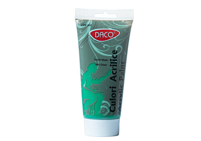 Tub vopsea acrilica DACO culoare Verde Mediu 200 ml pigment intens pentru pictura pe panza lemn si peisaje naturale