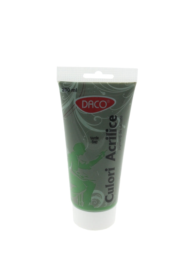 Tub vopsea acrilica DACO culoare Verde Sap 200 ml pigment natural pentru pictura pe panza lemn si detalii vegetale de peisaj