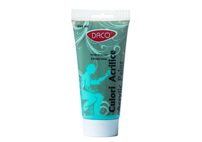 Tub vopsea acrilica DACO culoare Verde Smarald 200 ml pigment intens si vibrant pentru pictura pe panza lemn si proiecte decorative