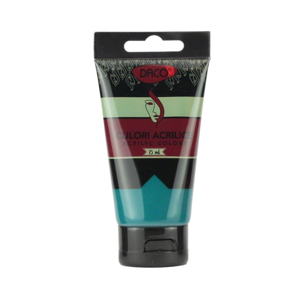 Tub vopsea acrilica DACO culoare Verde Turcoaz 75 ml pigment intens pentru pictura pe panza lemn si proiecte creative DIY