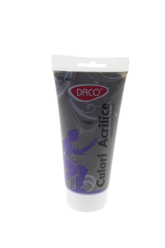 Tub vopsea acrilica DACO culoare violet 200 ml pigment intens acoperire mare pentru pictura pe panza lemn si proiecte creative