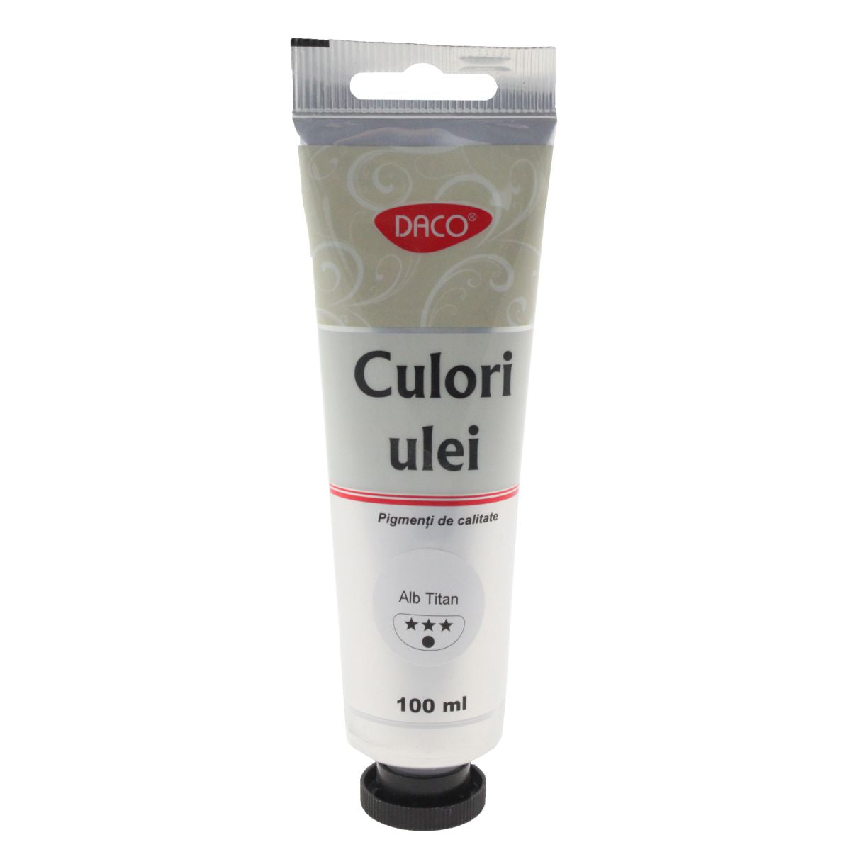 Tub mare 100 ml vopsea de ulei DACO culoare alb titan pigment de calitate superioara pentru pictura pe panza si amestecuri culori
