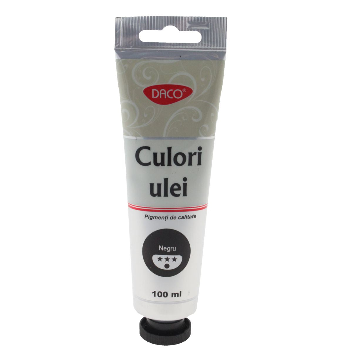 Tub mare 100 ml vopsea de ulei DACO culoare Negru intens cu acoperire completa pentru pictura pe panza detalii si umbre