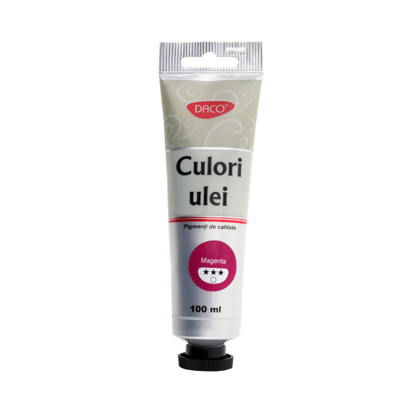 Tub mare 100 ml vopsea de ulei DACO culoare Roz Magenta pigment intens pentru pictura moderna abstracta si accente florale