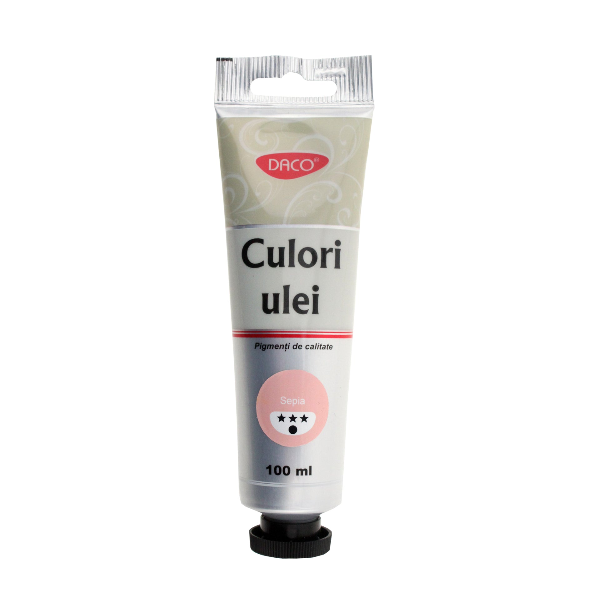 Tub mare 100 ml vopsea de ulei DACO culoare Sepia pigment maro profund pentru pictura pe panza portrete si efecte vintage