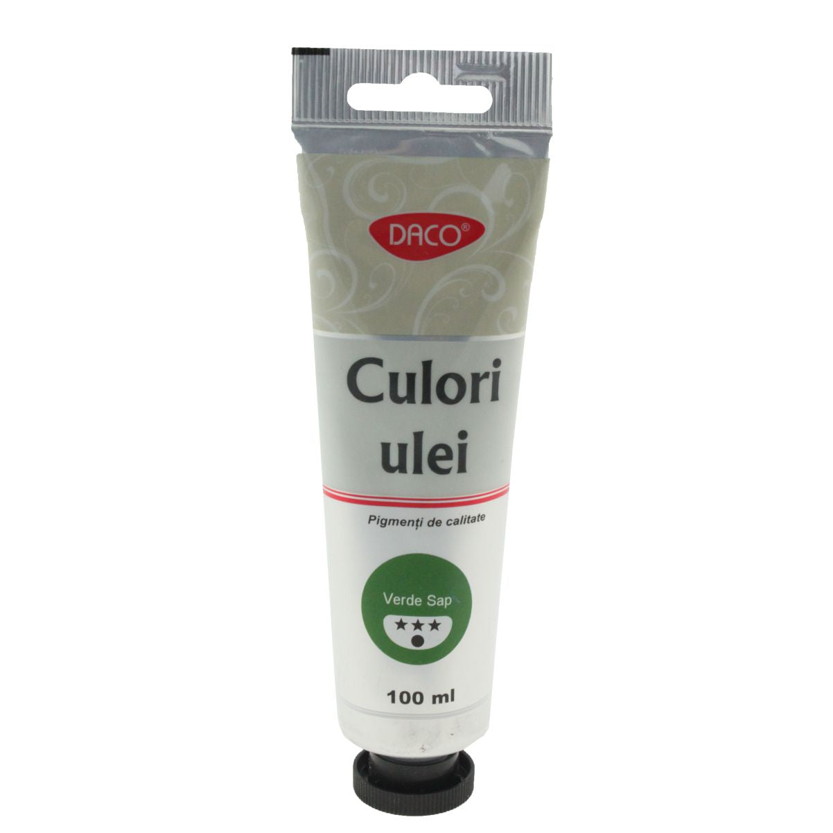 Tub mare 100 ml vopsea de ulei DACO culoare Verde Sap pigment natural intens pentru pictura pe panza vegetatie si peisaje
