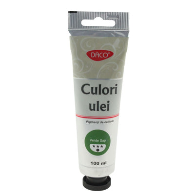 Tub mare 100 ml vopsea de ulei DACO culoare Verde Sap pigment natural intens pentru pictura pe panza vegetatie si peisaje