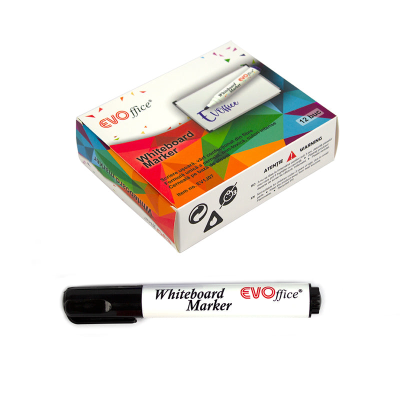 Marker negru pentru tabla magnetica Evoffice cu varf rotund 1-3mm sterge usor